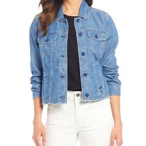 Tommy Bahama Chambray O’Lei Cropped Denim Jacket Large TENCEL Lyocell Indigo